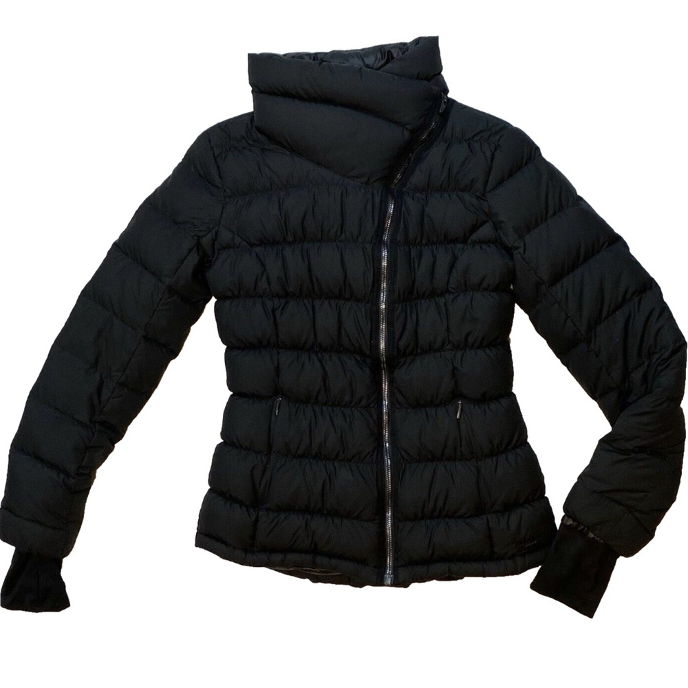 Athleta Women's Black Quilted Collar Zip Up Puffer Coat Jacket Size S Zip Pocket